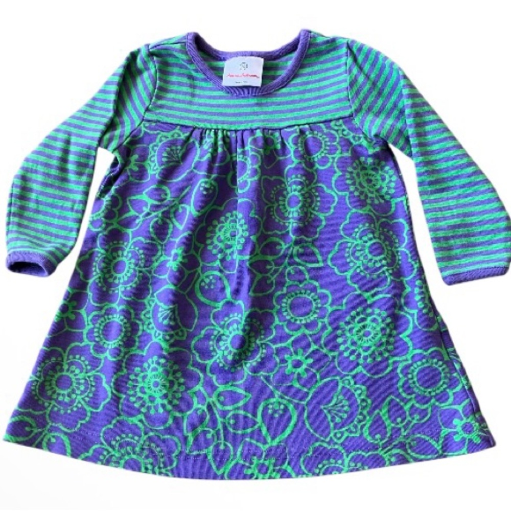 Hanna Andersson Purple and Green Floral Striped Dress